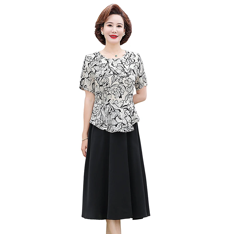 

Шифоновое платье для женщин среднего и пожилого возраста, Платье с короткими рукавами, Мода для матери, Женская юбка выше колена, Лето, Новинки