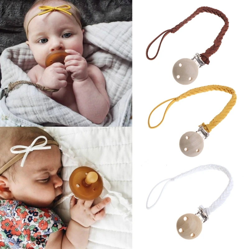 

Boho Braided Pacifier Holders 7 Colors Soothie Teethers Baby Leather Binkies Clips for Boys Grils Teething Strap