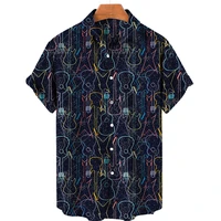 mens music element pattern summer custom 3d print shirt large size loose short sleeve shirt hawaiian camicias