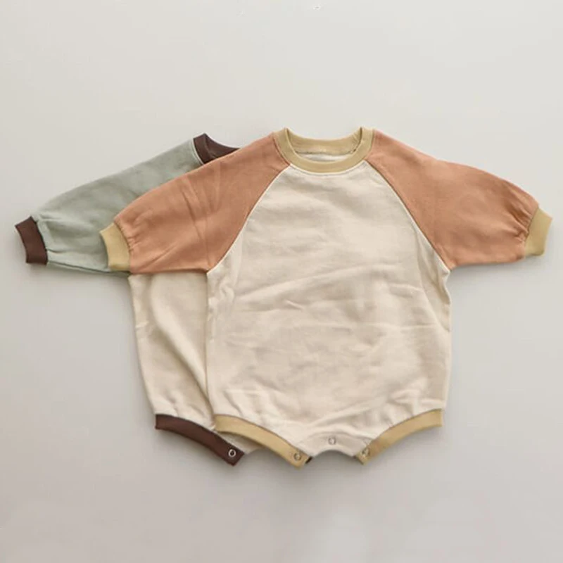 

Newborn Romper Baby Clothes Girls Colorblock Sweatshirt Jumpsuit Boys Baby Pullover Casual Romper Spring Autumn + Pantyhose