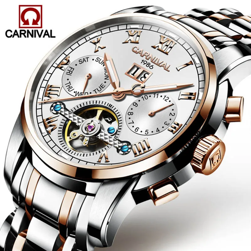 Часы мужские механические с турбийоном водонепроницаемые сапфировым стеклом