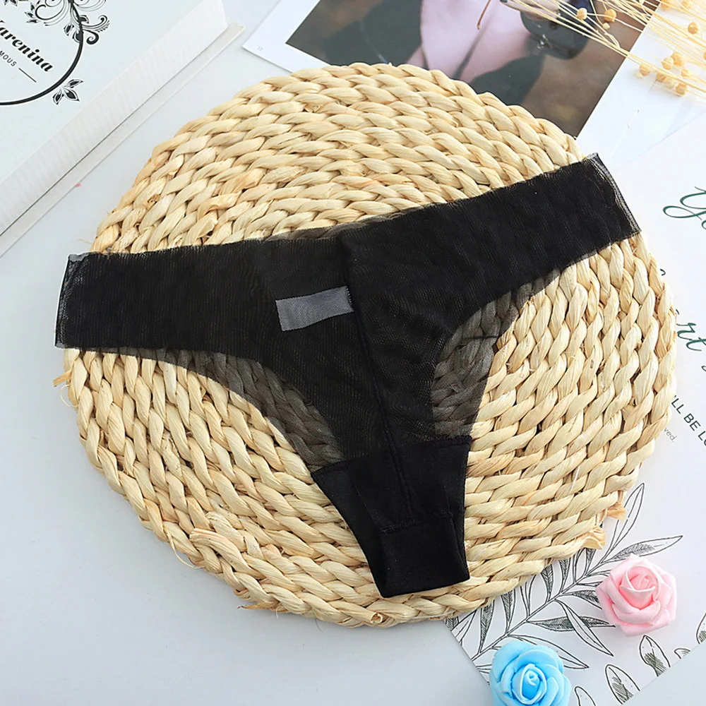 

Women's Sexy Panties Erotic Mesh Underwear For Female Exotic Seamless Briefs Transparent Thongs Solid Color Low Waist T-Back