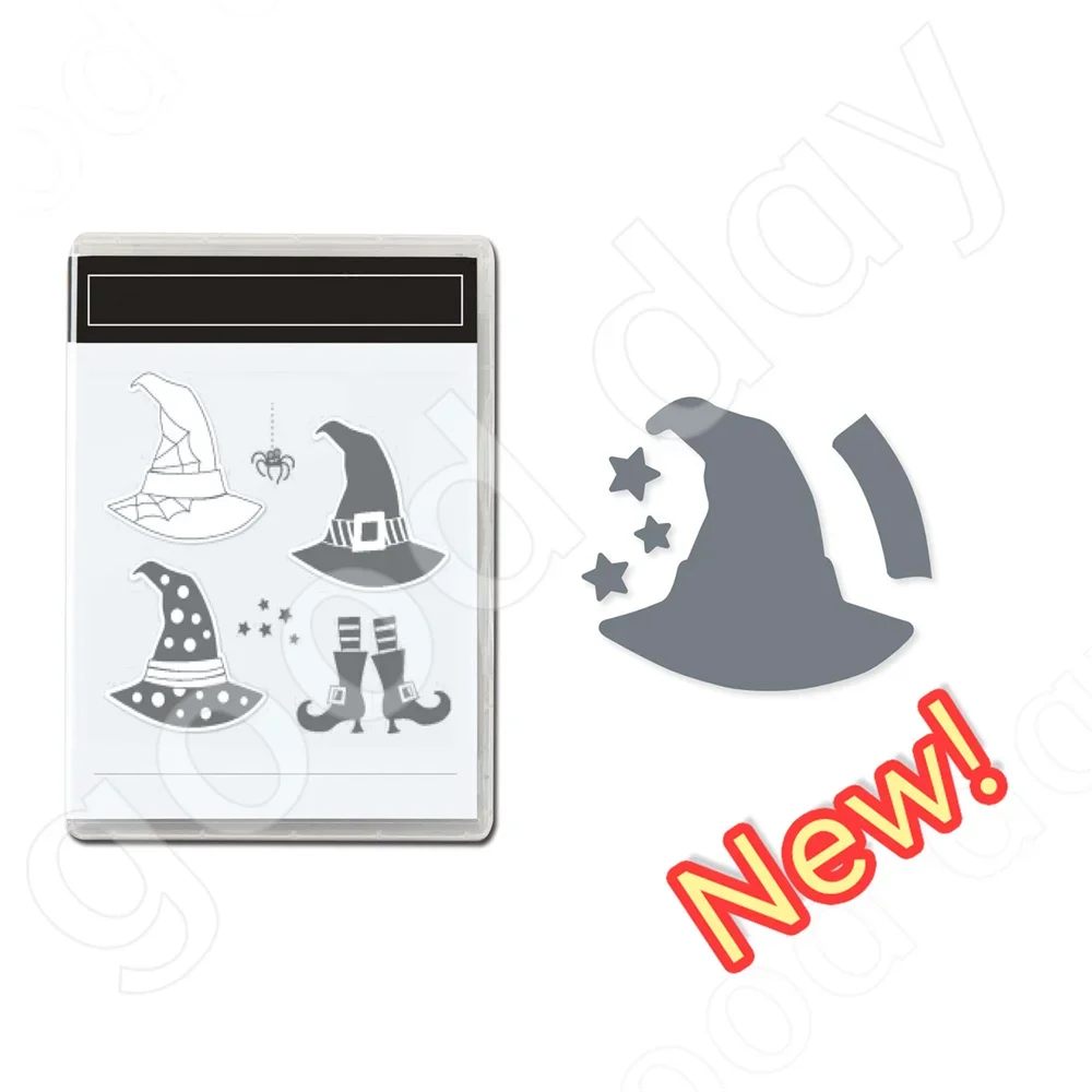 

2023 Christmas New Arrival Witch Hat Clear Stamps or Metal Cutting Dies Sets for DIY Craft Making Greeting Card Scrapbooking