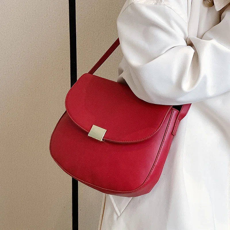 

Brand Designer Women Handbag 2023 New Female Small Shoulder Bag Simple Style Solid Color Saddle Bag Pu Leather Crossbody Bags