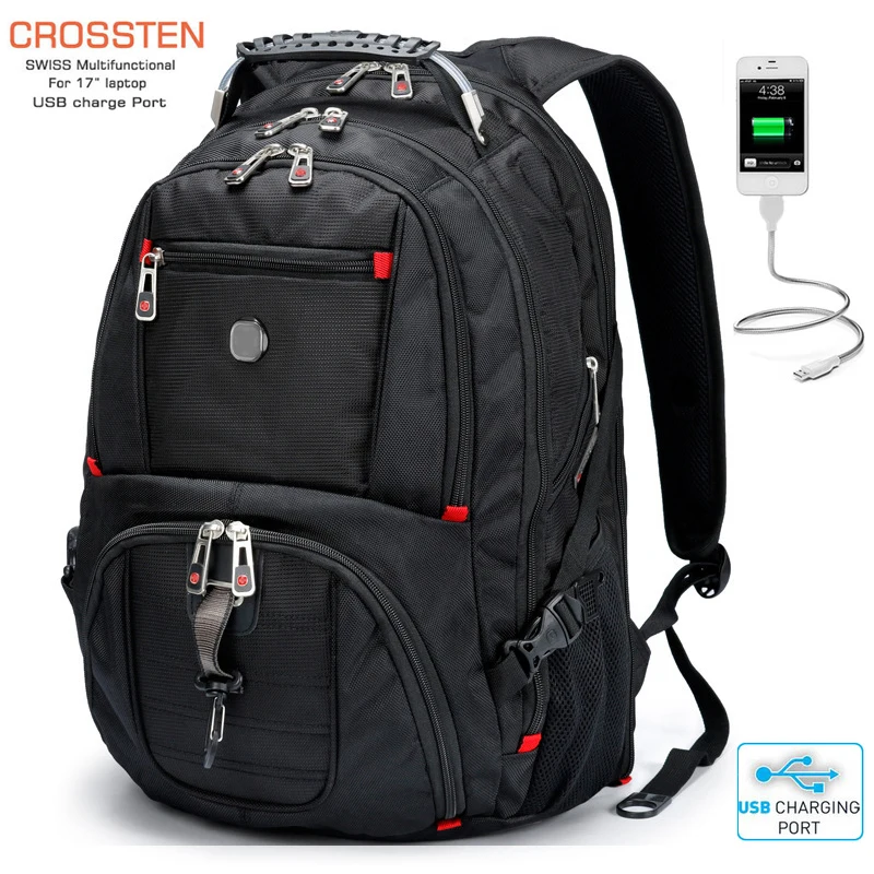 

Updated Swiss-Multifunctional Water ResistanTravel Bags 17.3 inch Laptop Backpack USB Charging Port Super Durable School bag