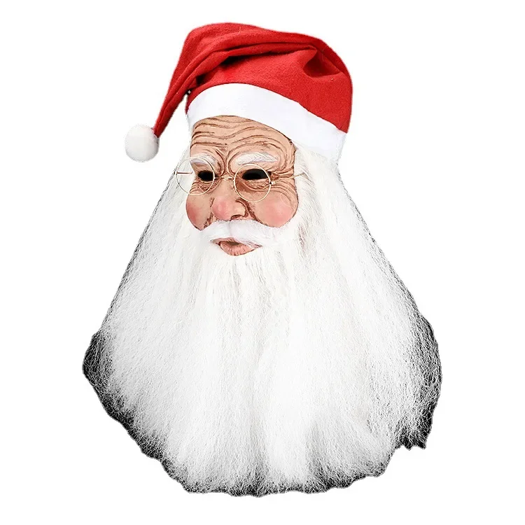 Маска Хэллоуина Латексная гарнитура Санта-Клаус Та же латексная Белая бородатая