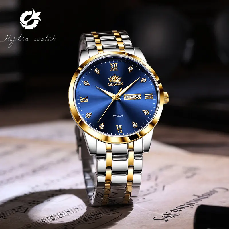 

Мужские деловые кварцевые часы, высококачественные модные мужские часы с двойным календарем