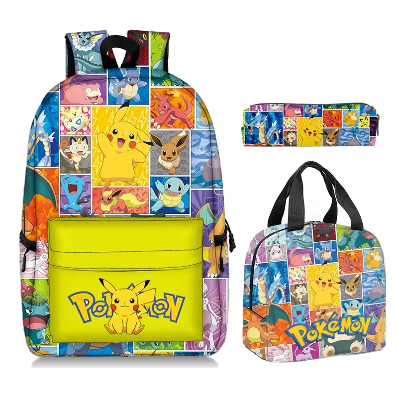 

3PC-SET Pikachu School Bag Pokemon Primary and Middle School Students Schoolbag Boys Girls Anime Cartoon School Bag Mochila