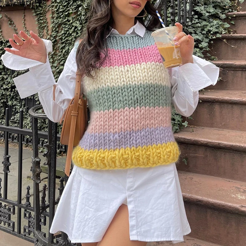 

Женский ТРИКОТАЖНЫЙ УКОРОЧЕННЫЙ ТОП, Женский пуловер без рукавов с круглым вырезом, модная уличная одежда, жилет, 2022