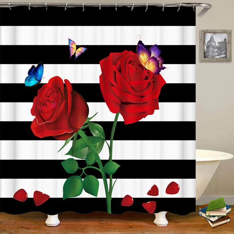 

Butterfly Shower Curtain with 12 Hook,Floral Shower Curtains for Bathroom,Waterproof Fabric Flower Blossom Bathroom Curtain