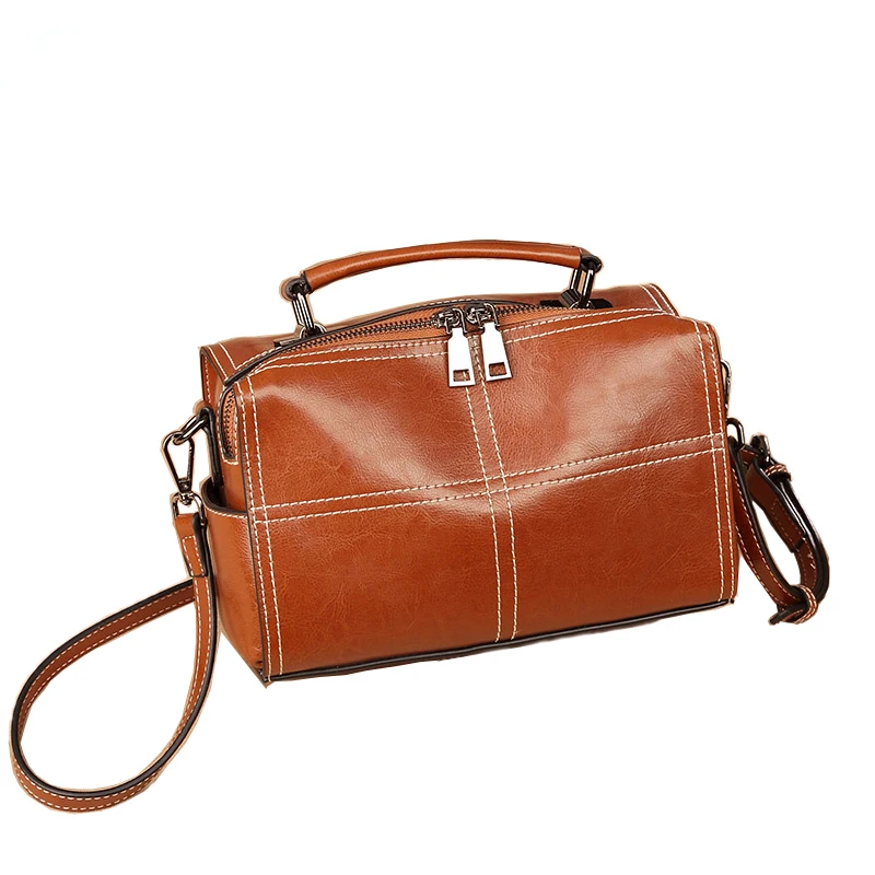 Ladies Cross-body Shoulder Bags Vintage Cow Split Leather Solid Color Pillow-shaped Messenger Handbags for Women