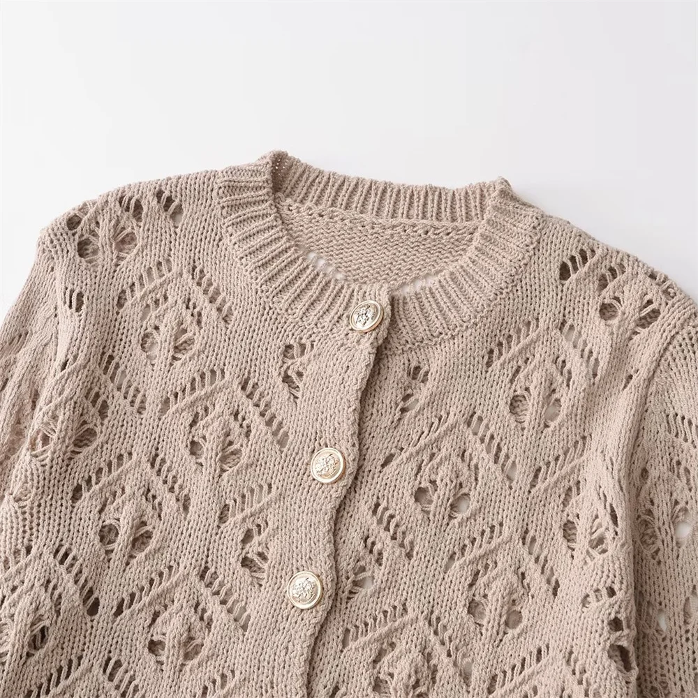 Женское трикотажное жаккардовое Сетчатое пальто с круглым вырезом