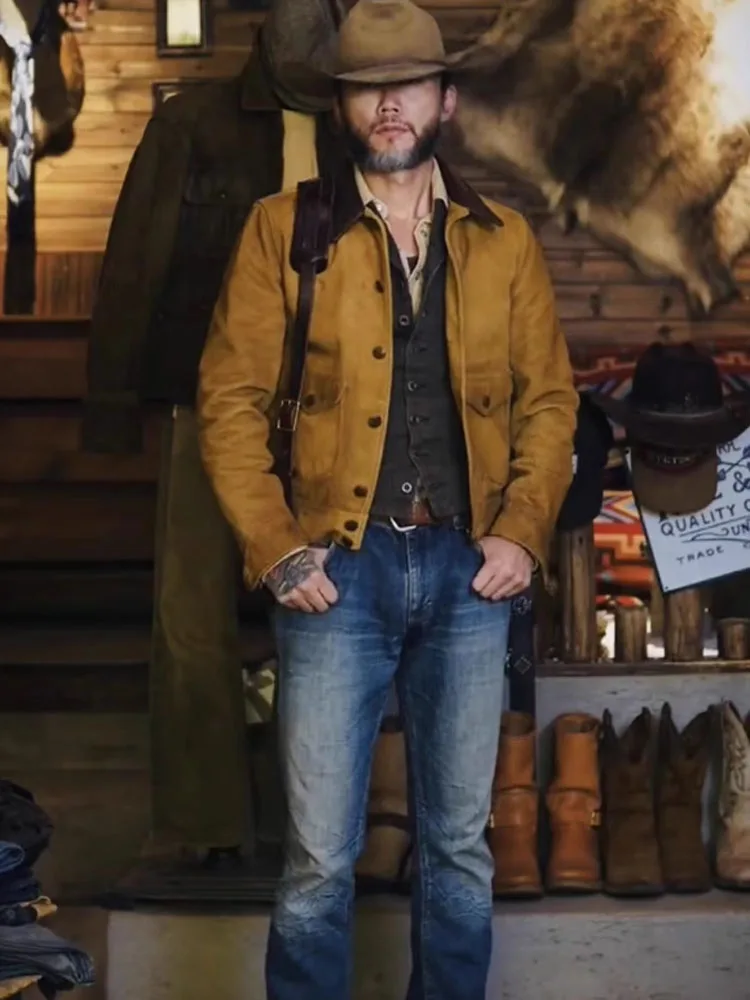 Мужская весенне-осенняя куртка из натуральной коровьей замши винтажная