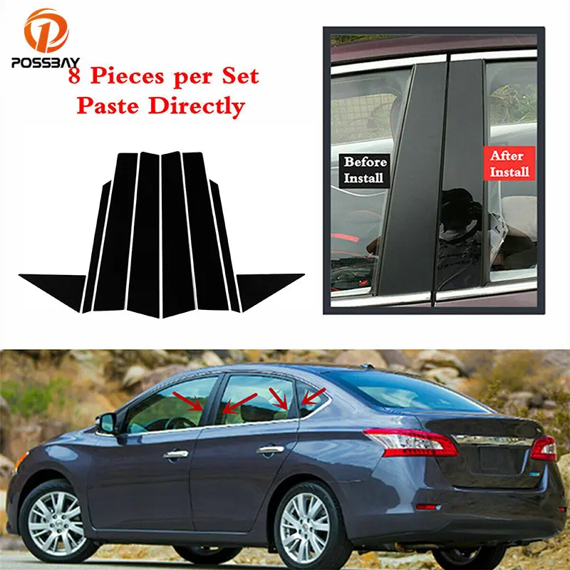 

8 шт., глянцевые черные наклейки на Автомобильные стойки для окон и дверей Nissan Sentra 2013, 2014, 2015-2019