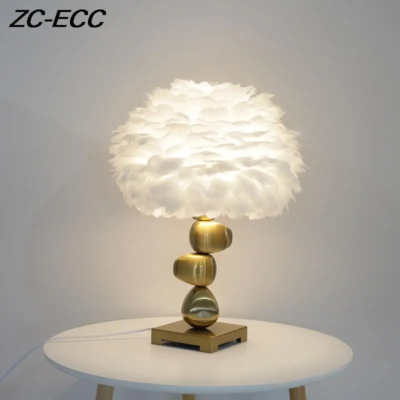 

Nordic Feather Table Light Living Room Bedroom Lighting Creative Iron Art Dining Room Bedside Feather Table Lamp Home Decor Lamp