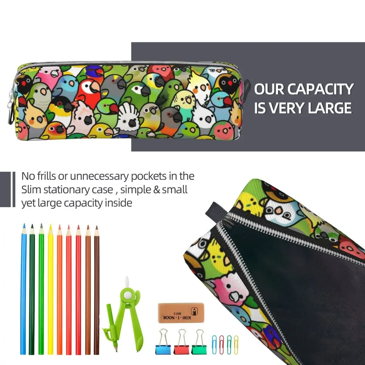 Пенал Everybirdy с радужными птицами футляр для ручек большой органайзер девочек и