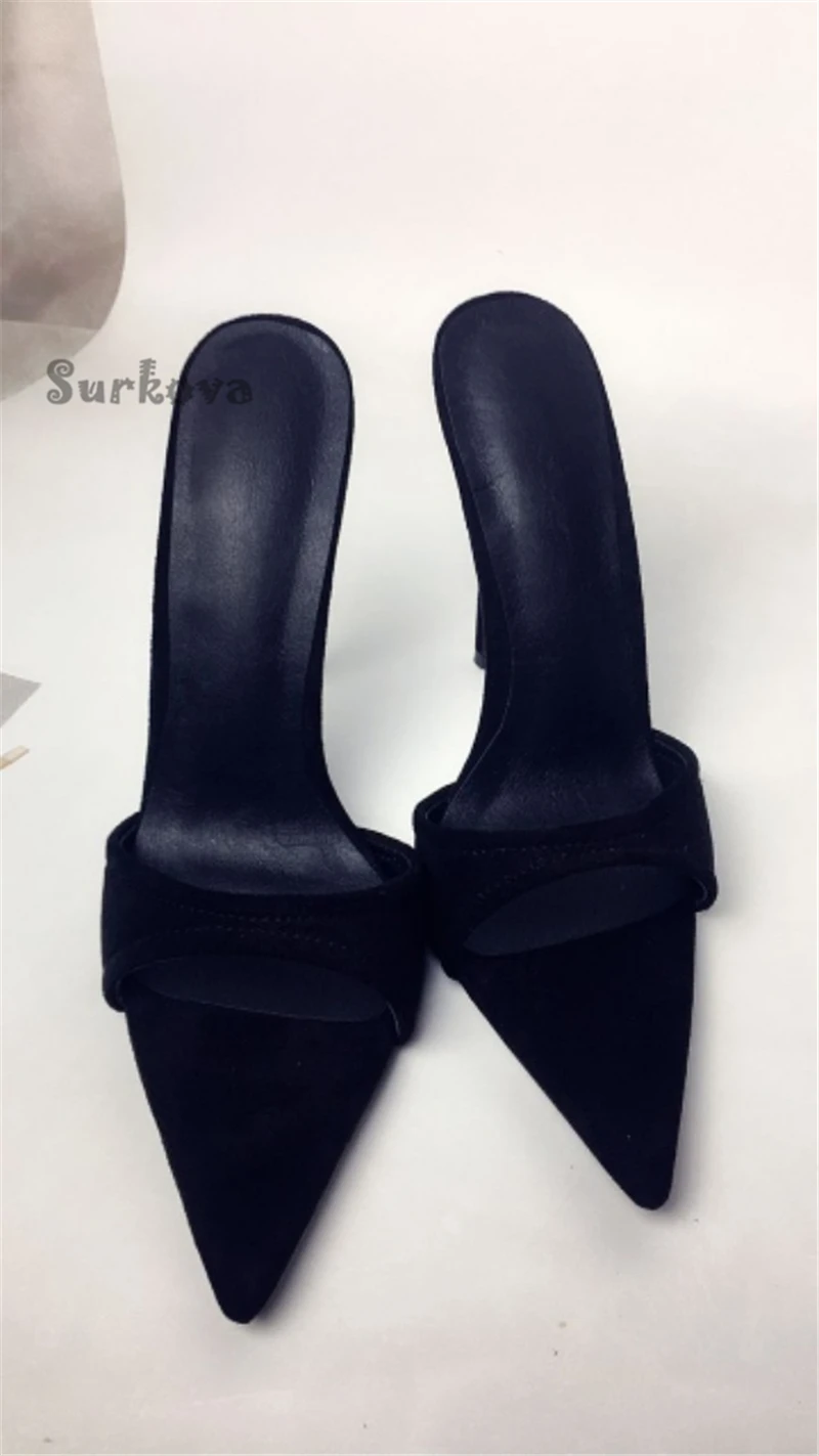 Suede Pointed Toe Woman Sandals PU Leather Peep Toe High Heel Stiletto Shoes Elegant Shallow Pumps Sexy Retro Party Single Shoes