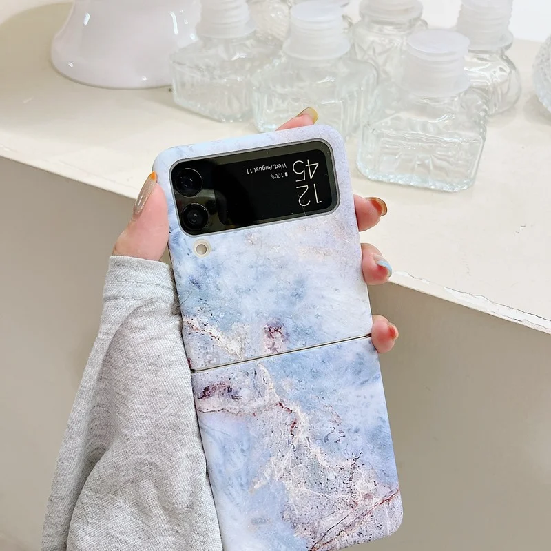

Cool White Blue Marble Phone Case for Samsung Galaxy Z Flip 3 5G Hard PC Back Cover for ZFlip3 Cases Protective Shell