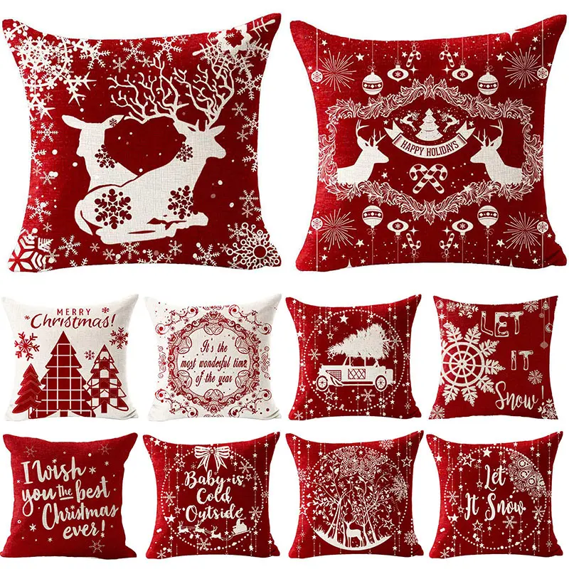 

Pillow Case Christmas Decoration New Linen Cotton Printing Cushion Cover Decorative Throw Pillows Living Room Sofa Home Decor