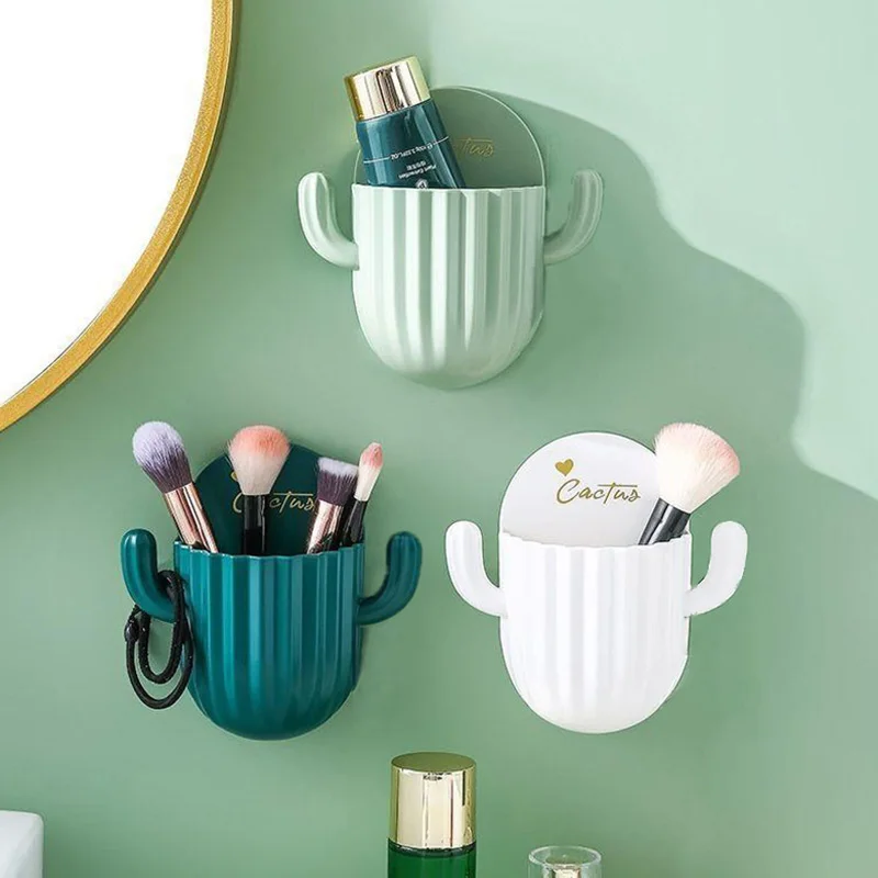 

Toothbrush Holder Lovely Cactus Wall-Mounted Storage Box Household Wall Self-Adhesive Bathroom Organizer Bathroom Accessories