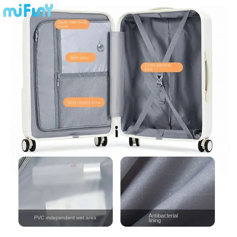 MIFUNY Front Open Password Luggage with USB Interface Pull Rod Trunk Travel Suitcase Carry on Luggage with Wheels Boarding Box