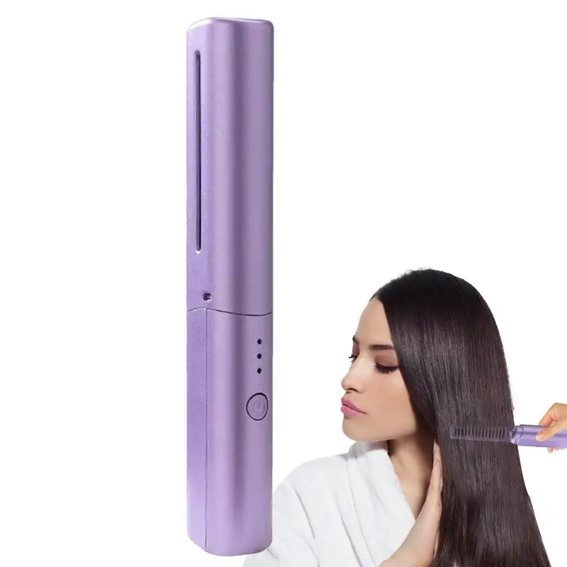 

Portable Mini Hair Straightener & Curling Iron Cordless Rechargeable Hair Straightener Anti-Scald Straightening Comb StylingTool