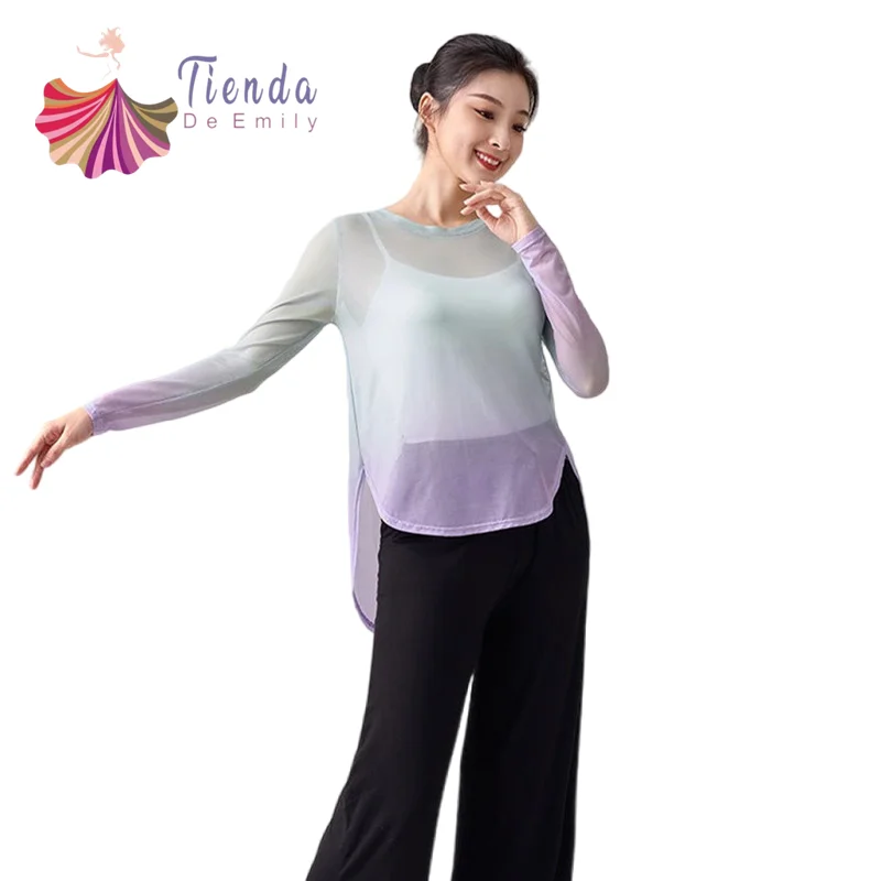 

Loose Gauze Top Dancer Classical Shirt Transparent Gradient 2 Colors Sexy Flowy Body Rhyme Costume Women China National Clothes