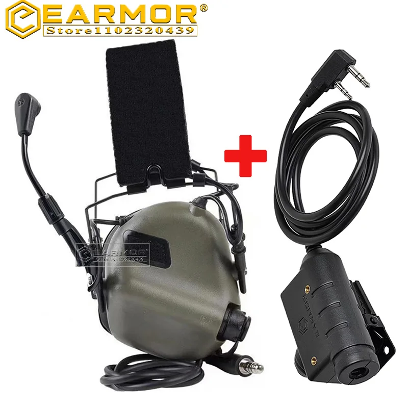 

EARMOR M32 MOD4 Airsoft Hearing Protection Tactical Headset and M51 PTT Adapter for Baofeng Radio Electronic Communication