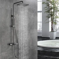 modern thermostatic black shower set square rainfall bath tub cold and hot mixer taps faucet brass bathroom shower b9010