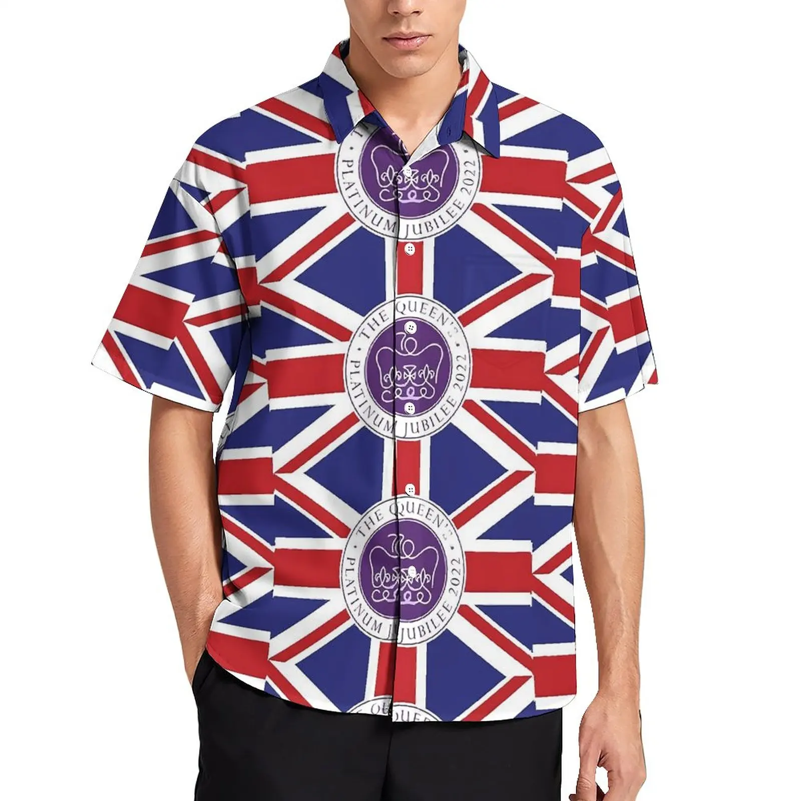 

Queen Elizabeth II Loose Shirt Men Vacation Platinum Jubilee Casual Shirts Hawaiian Custom Short Sleeve Trendy Oversized Blouses
