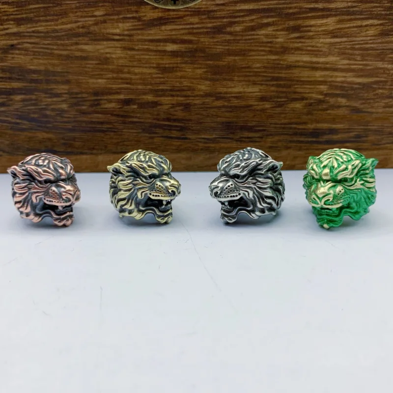 Animal Tiger Head Brass Umbrella Rope Beads DIY Knife Accessory Retro Keychain Pendan Outdoor Survival Tool Lanyard Hanging