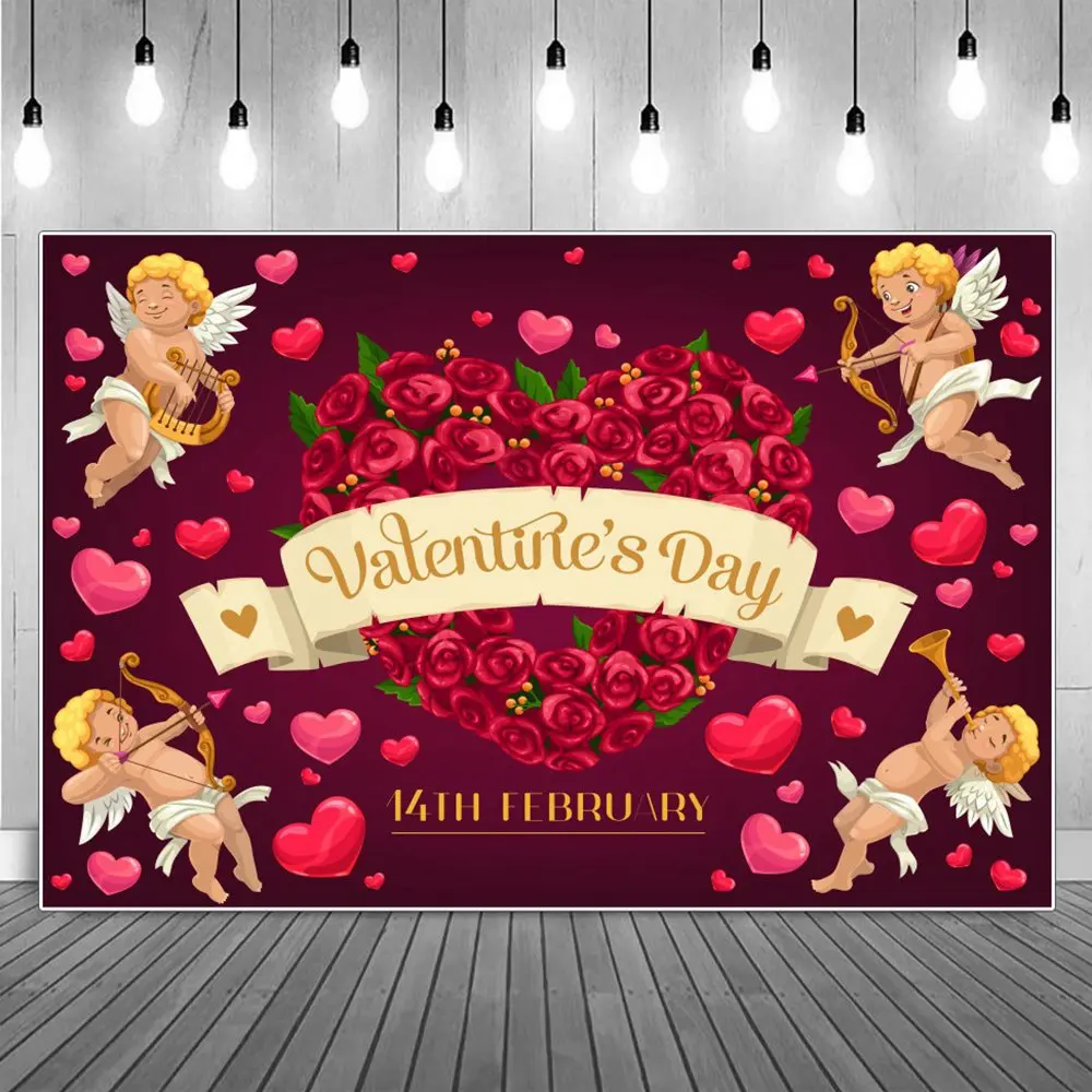 

February 14 Decoration Photography Backdrop Valentine's Day Red Love Heart Roses Angle Music Party Studio Photo Background Props