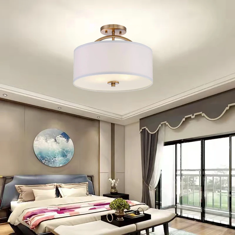 

Round Cloth LED Ceiling Lights Bedroom Foyer Hanging Lighting Fixtures Gold Silver Metal Modern Hanglamp Dropshipping