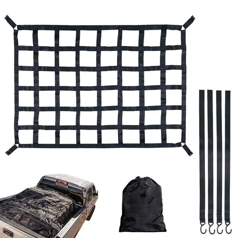 

Cargo Net For Trailer Heavy Duty Cargo Net Stretchable Elastic Trunk Storage Net With 4 Fixed Belt For SUVs Cars And Trucks