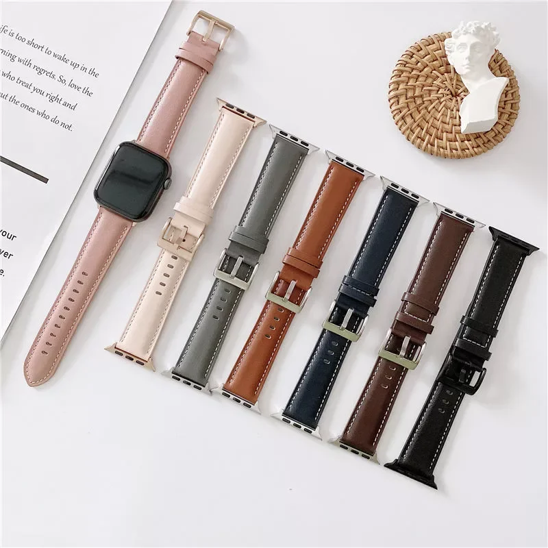 

High quality leather band For Apple Watch 7 6 5 SE 41mm 45mm strap Smart Watches Bracelet For iWatch series 3 4 2 38mm 40/44mm