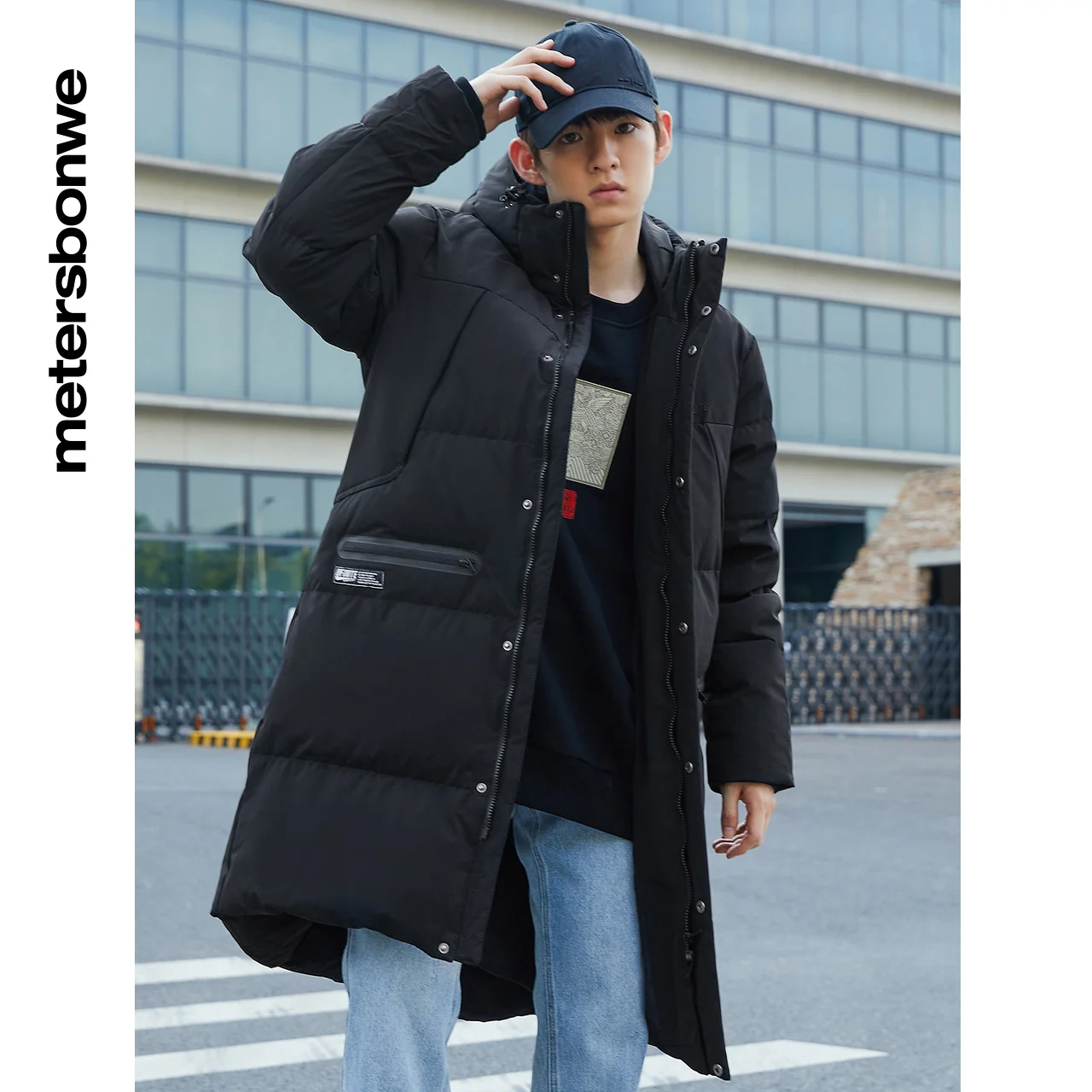 Metersbonwe Long Hooded Down Jacket Men Winter Warm Down Coat  Anti-Snow Solid Color Outerwear Male Thick Jackets Brand Coats