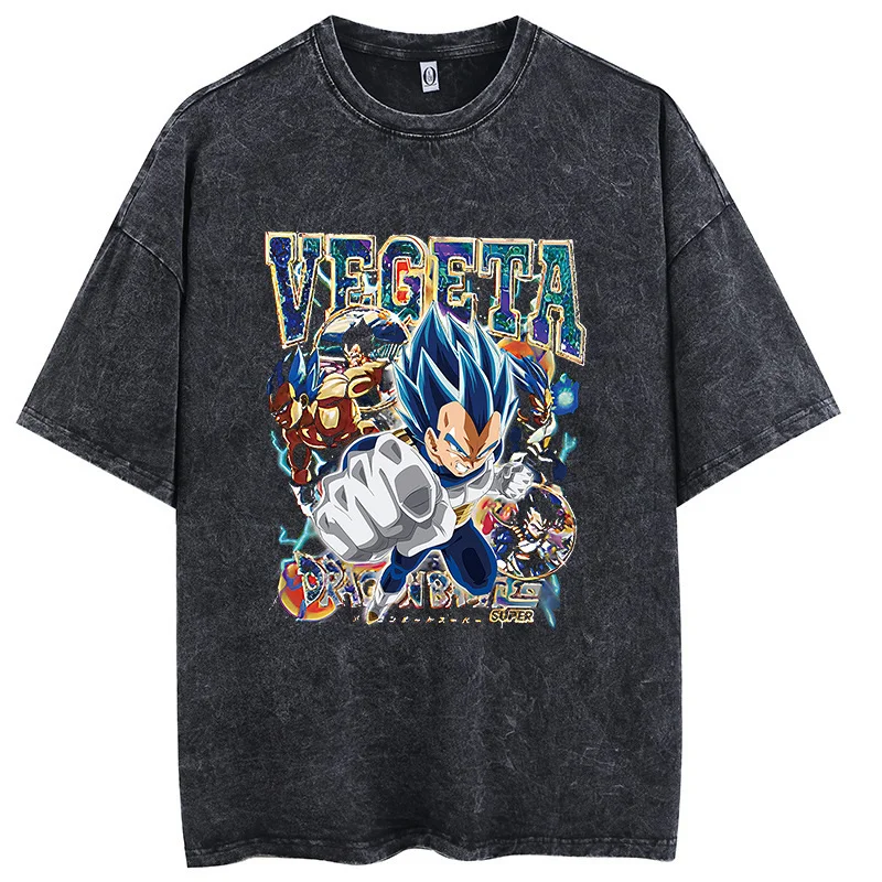 

Men Streetwear Vintage Washed Black T Shirt Anime Dragon Ball Print Graphic T-Shirt Summer Tshirt Hip Hop Harajuku Cotton Tops