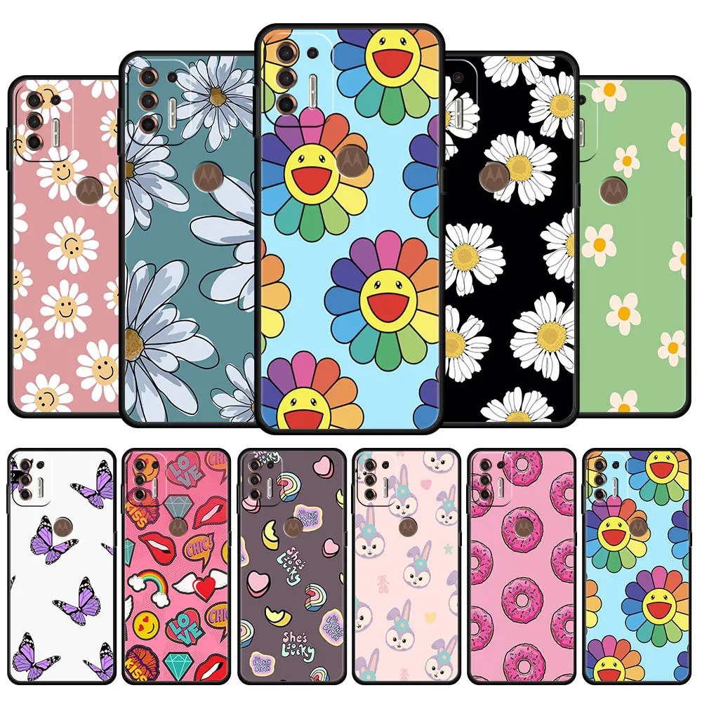 

Case Coque for Motorola Moto Edge 20 30 Pro One Fusion G Stylus G30 G9 Plus Play cartoon sunflower smiley flower Celular