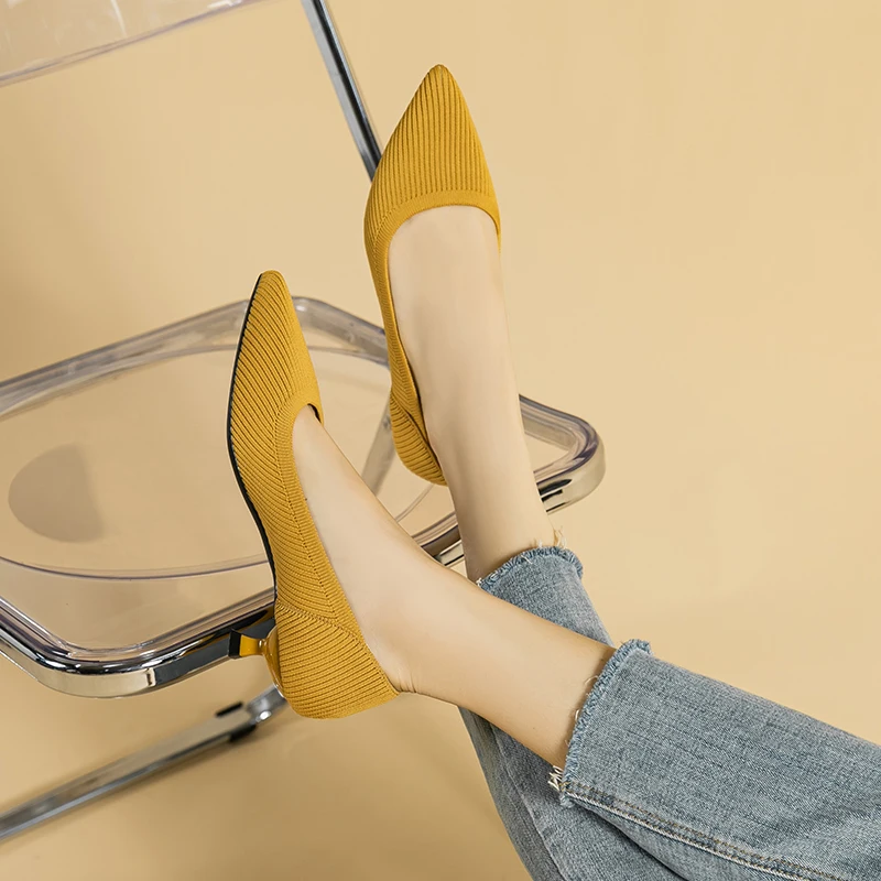 DIMANYU Women's Shoes 2023 New Large Size 41 42 43 Knitted Pointed Toe Women's Dress Shoes Mid heel Woven Ladies Shoes