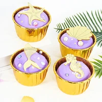 gold mermaid tail shell acrylic cake topper undersea world theme birthday cupcake toppers kids baby shower party baking supplies