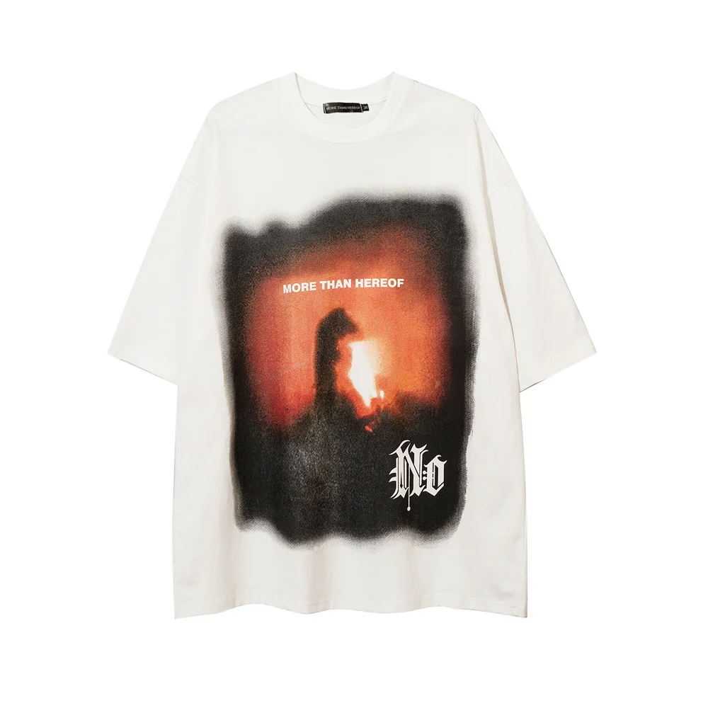 

Футболка мужская оверсайз с принтом пламени и огня, уличная одежда в стиле хип-хоп, хлопковая Свободная рубашка с коротким рукавом в стиле Х...