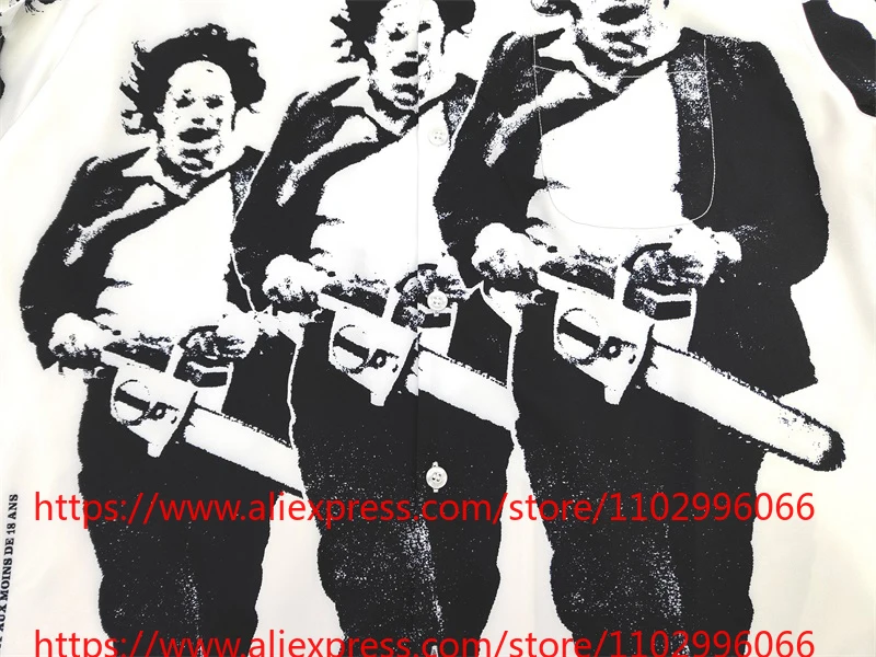 Фото Новая модная мужская гавайская рубашка WACKO MARIA с коротким рукавом, белым граффити-принтом и пуговицами, высокое качество №5