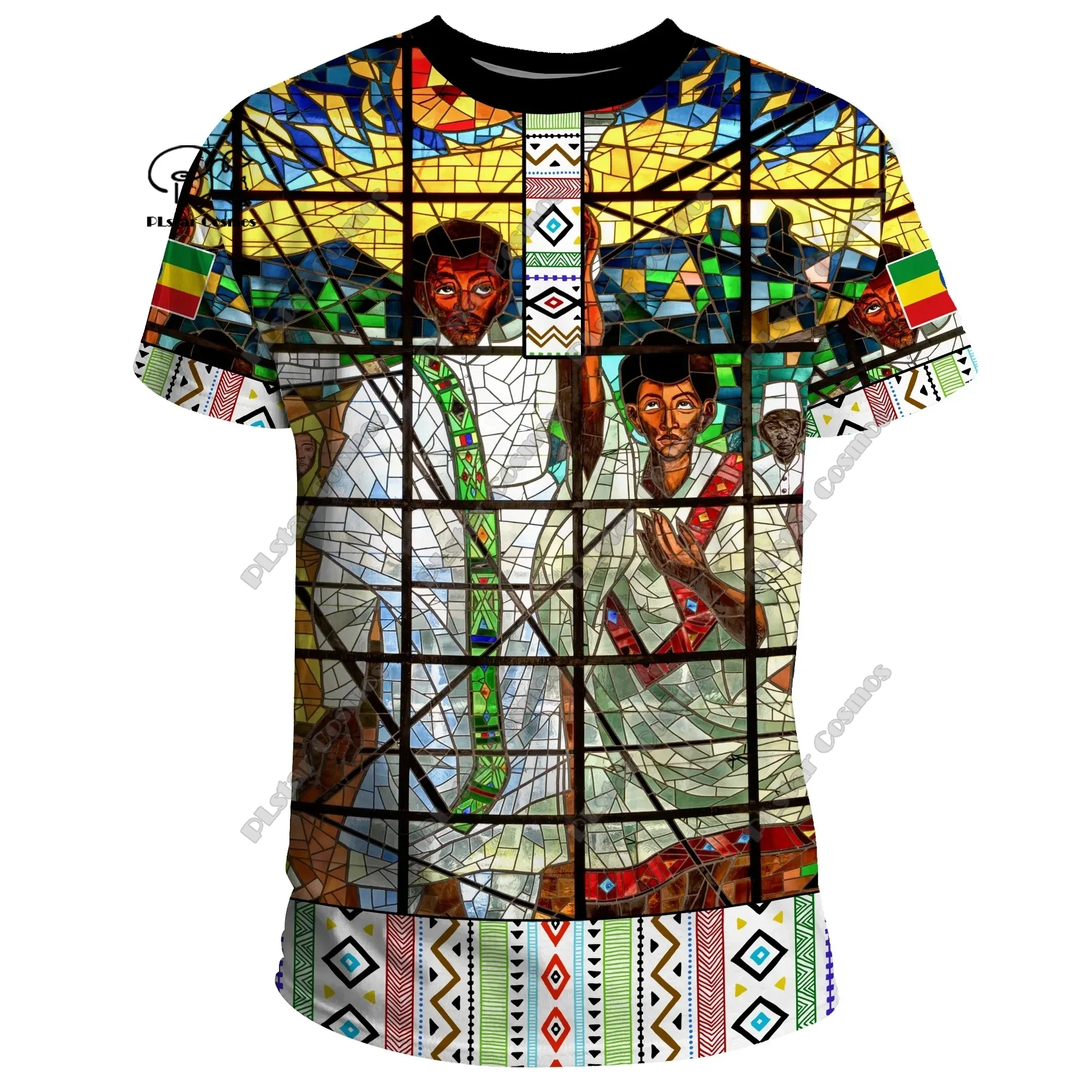 

3D Printing Ethiopian Country Flag Tattoo Retro Summer Harajuku Unisex Streetwear Short Sleeves Casual Collection 1