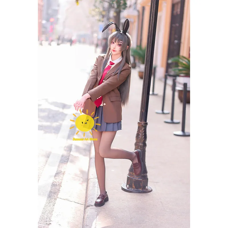 Фото Костюм для косплея Сакураджима Май из аниме «Rascal Does Not Dream of Bunny Girl Senpai», парик, наряд для Хэллоуина, для взрослых женщин №5