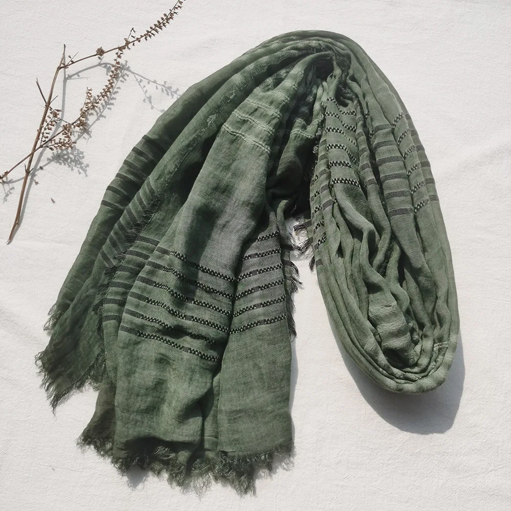 Новый Модный хлопковый льняной мужской шарф в полоску мужские зимние шарфы