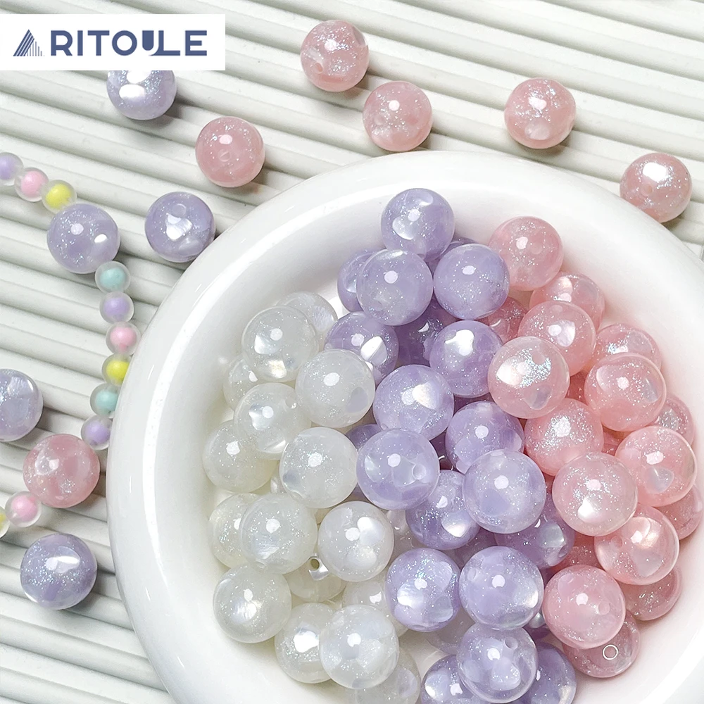 

Mermaid Concubine Shiny Heart Shiny Pink Resin Round Beads DIY Handmade Beaded Materials Bracelet Necklace Jewelry Accessories