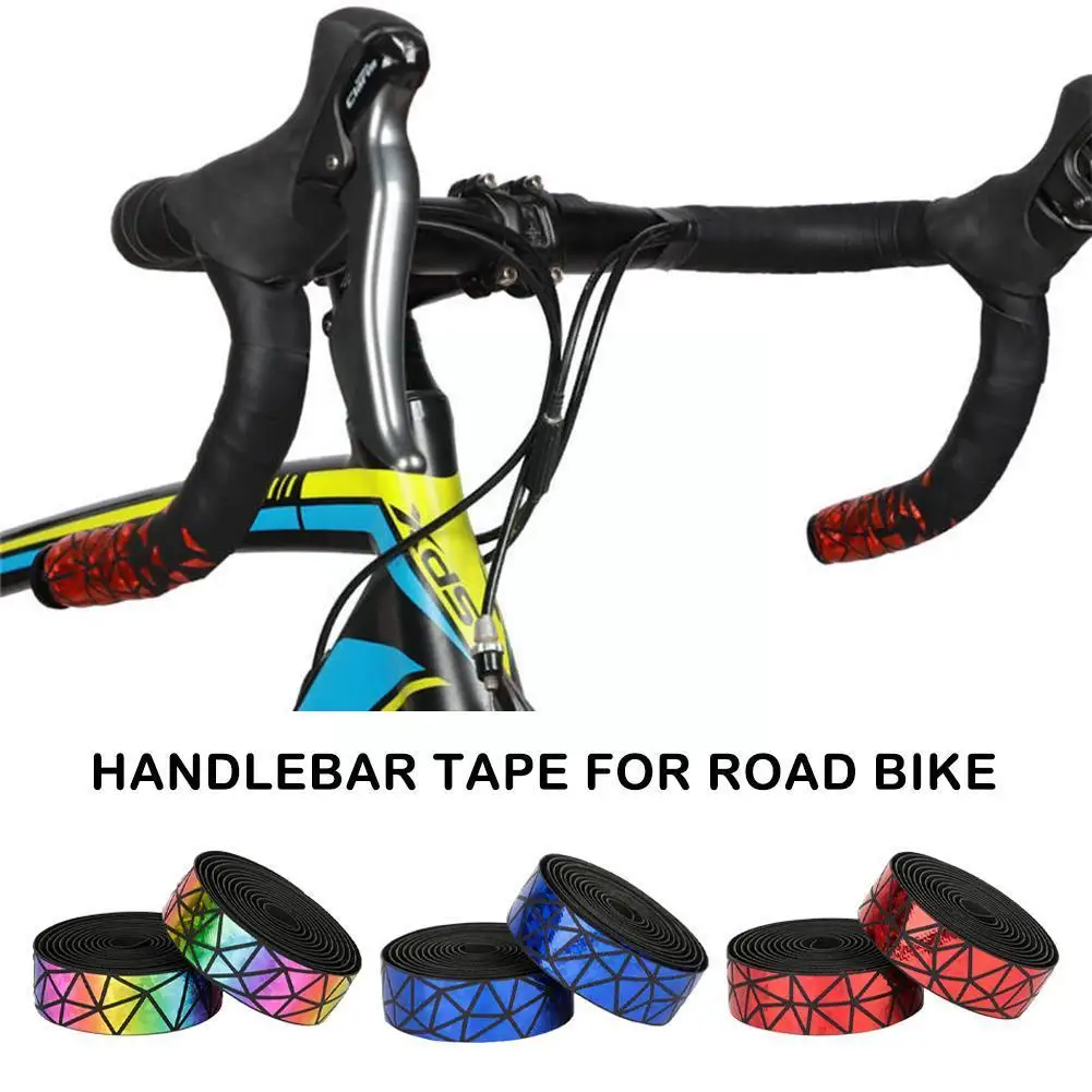

New Road Bike Reflective Handlebar Tape Cork Cycling Comfortable Belt Wrap EVA Bicycle Bar Rainbow Damping PU Anti-Vibratio Z6Z4