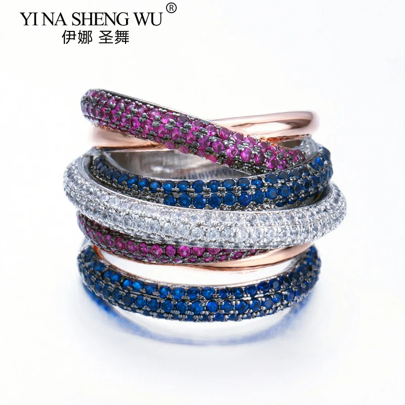 

Кольцо микро-инкрустировано пятью рядами цветов циркония и кольцо против аллергии, увеличенное кольцо унисекс