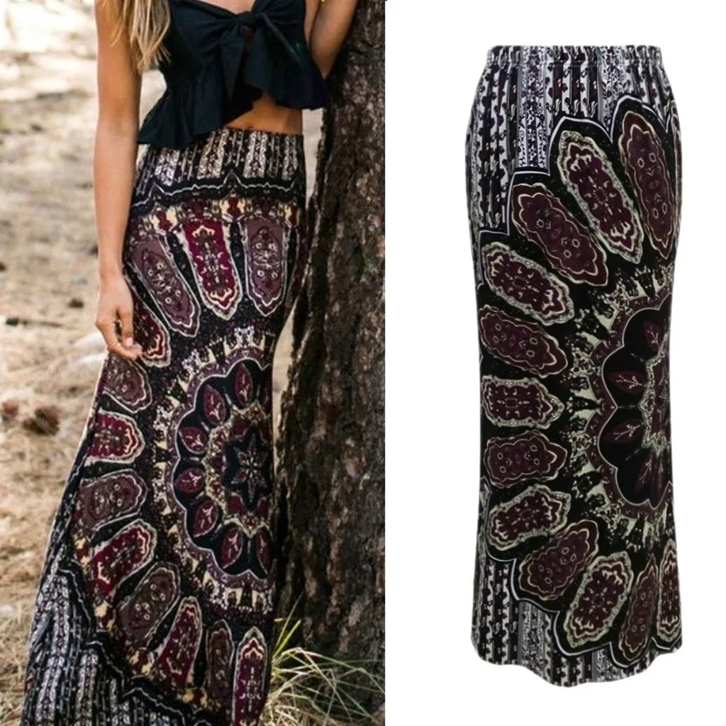 

Women's Maxi Summer Long Casual Retro Boho Tribal Floral Gypsy Beach Skirt School Girl Skirts for Women Women Skirts Long