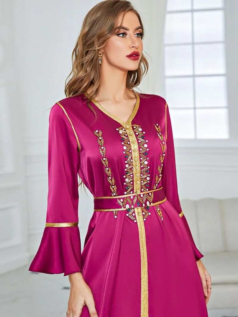 

Ramadan Eid Mubarak Kaftan Satin Abaya Dubai Arabic Turkey Islam Hijab Muslim Long Evening Dress For Women Robe De Soiree Femme